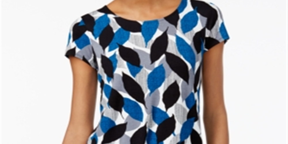 Camiseta feminina Alfani estampada com bainha redonda, azul, tamanho pequeno pequeno