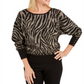 Suéter jacquard com estampa de zebra feminino JM Collection, preto, dourado, tamanho pequeno P/M