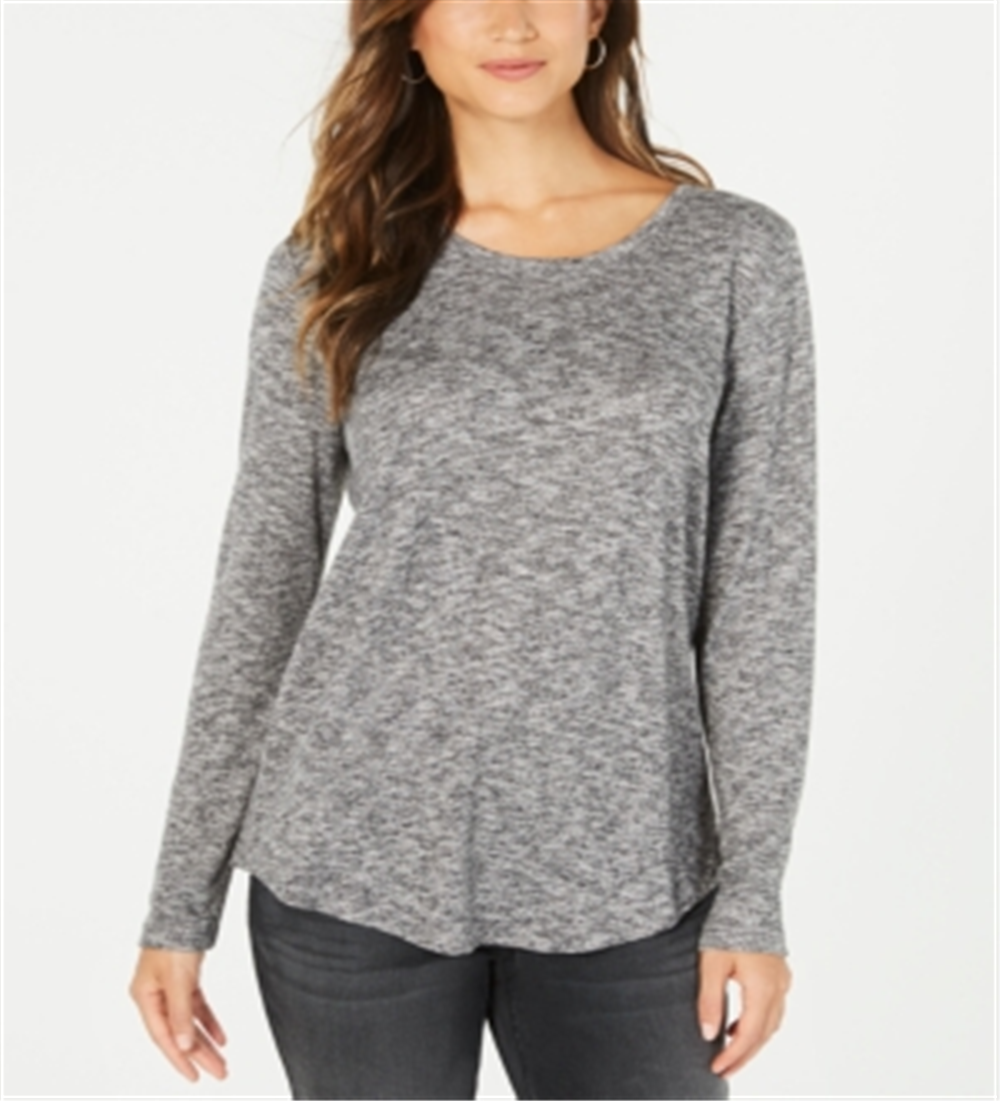 Blusa feminina de manga comprida e decote redondo, estilo &amp; co, preta, tamanho pequeno