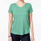 Camiseta feminina com decote em V e bolso, tamanho menta, pequena P