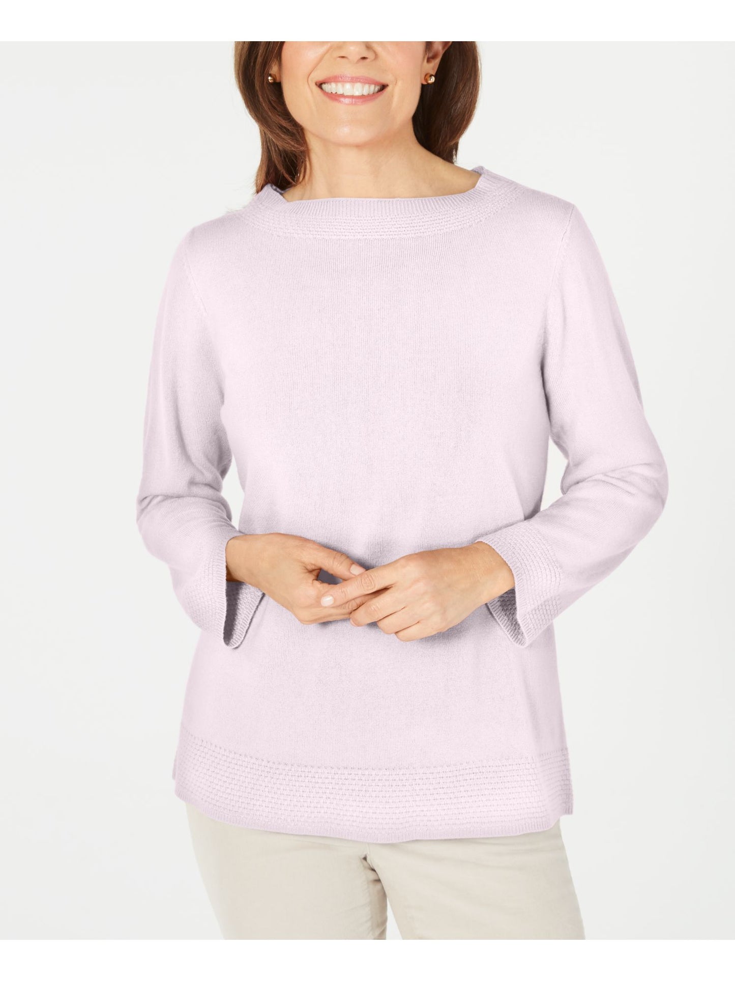 Blusa feminina Karen Scott com estampa canelada, manga comprida, gola redonda, rosa, tamanho pequeno