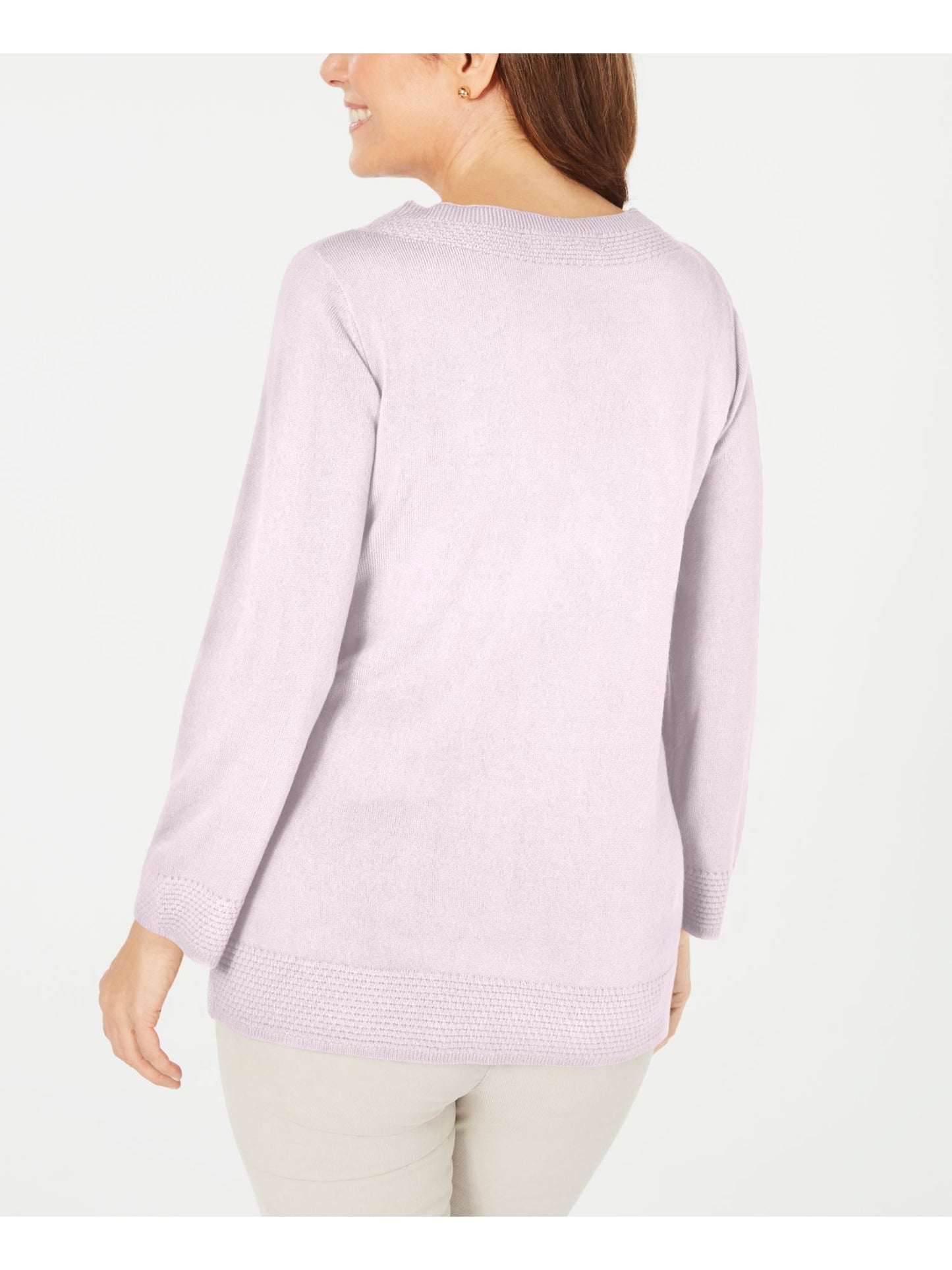 Blusa feminina Karen Scott com estampa canelada, manga comprida, gola redonda, rosa, tamanho pequeno