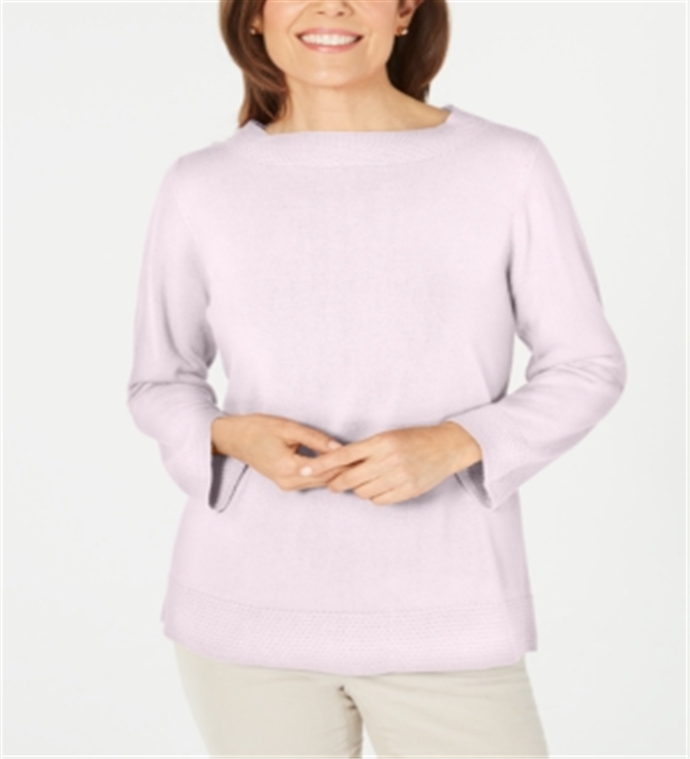 Blusa feminina Karen Scott com estampa canelada, manga comprida, gola redonda, rosa, tamanho pequeno