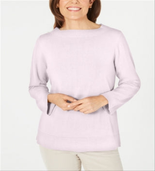 Blusa feminina Karen Scott com estampa canelada, manga comprida, gola redonda, rosa, tamanho pequeno