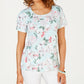 Camiseta feminina estampada Karen Scott com decote redondo, azul, tamanho médio