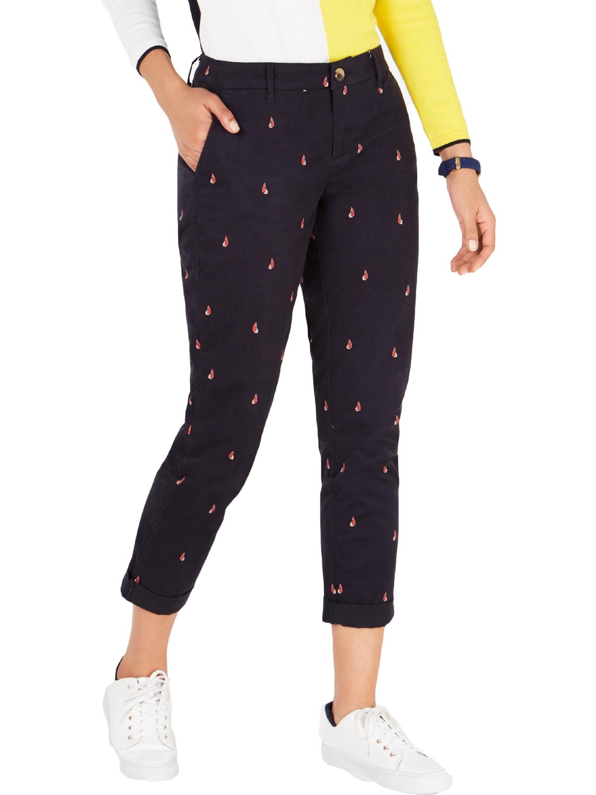Calça chino feminina Tommy Hilfiger com estampa de barco, azul-marinho, tamanho 8