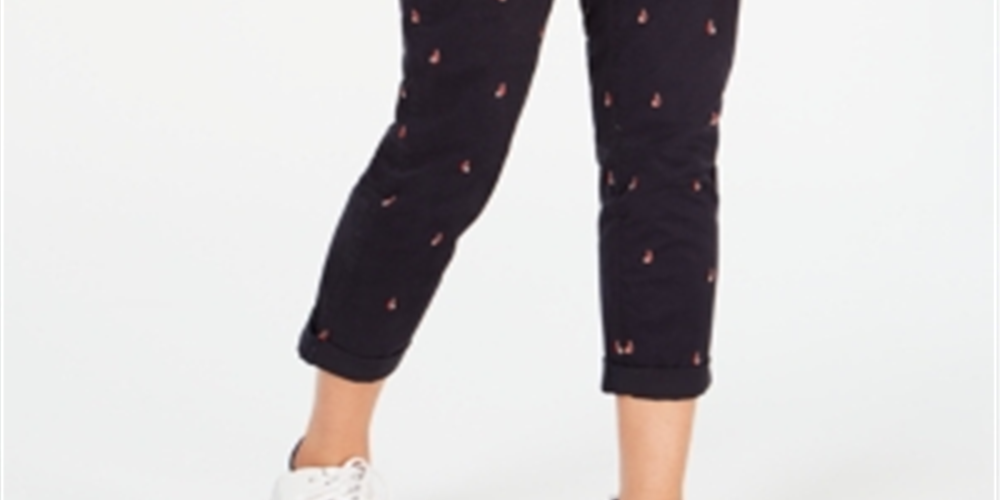 Calça chino feminina Tommy Hilfiger com estampa de barco, azul-marinho, tamanho 8