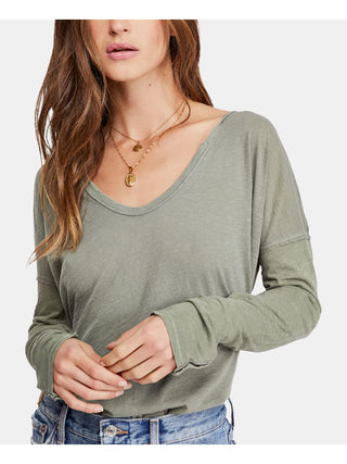 Camiseta feminina Free People com decote redondo e detalhe de pressão Sienna, verde, tamanho pequeno