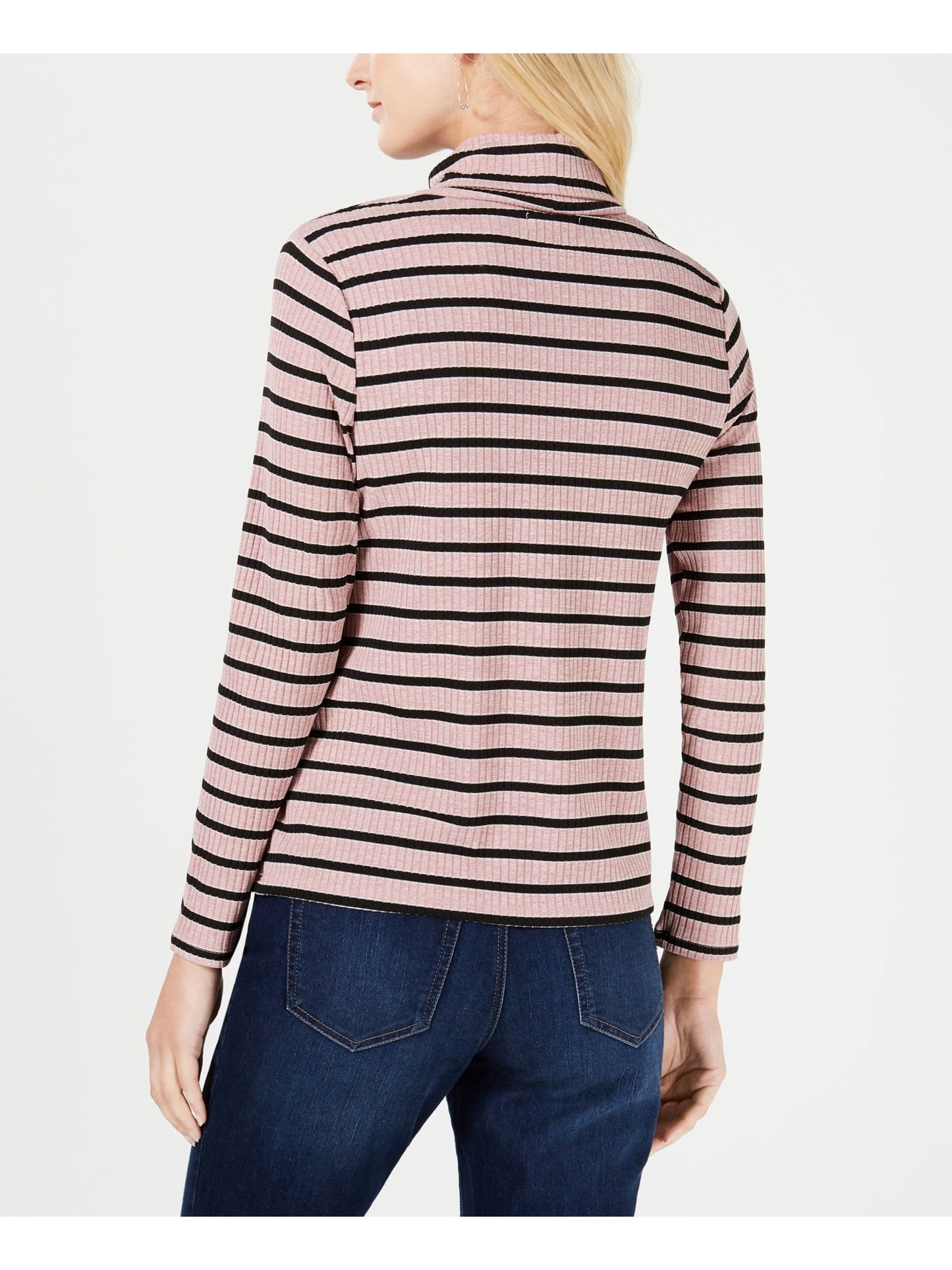 Charter Club Blusa feminina listrada de manga comprida e gola alta, rosa, tamanho pequeno grande