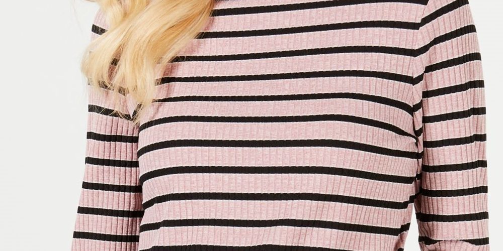 Charter Club Blusa feminina listrada de manga comprida e gola alta, rosa, tamanho pequeno grande