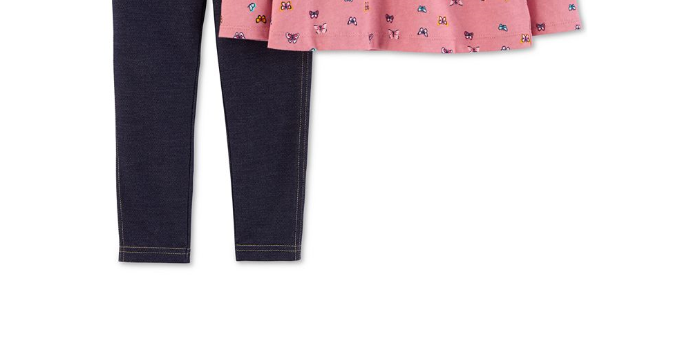 Conjunto Carter's Infantil Menina 2 Peças Blusa Estampada Borboleta e Leggings Jeans Rosa Tamanho 4T