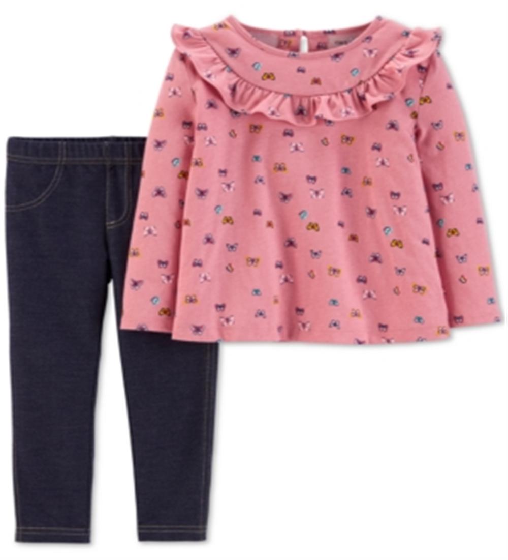 Conjunto Carter's Infantil Menina 2 Peças Blusa Estampada Borboleta e Leggings Jeans Rosa Tamanho 4T