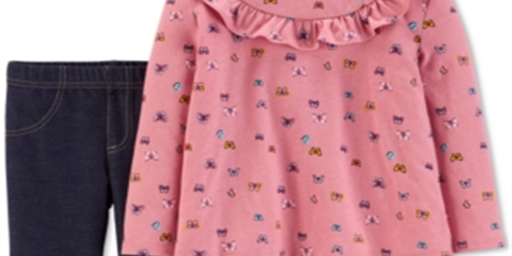 Conjunto Carter's Infantil Menina 2 Peças Blusa Estampada Borboleta e Leggings Jeans Rosa Tamanho 4T