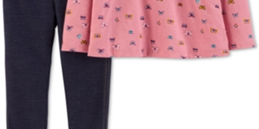 Conjunto Carter's Infantil Menina 2 Peças Blusa Estampada Borboleta e Leggings Jeans Rosa Tamanho 4T