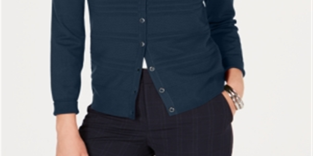 Cardigan texturizado feminino Charter Club, azul, tamanho pequeno P
