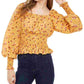 Blusa camponesa com cintura franzida Ultra Flirt Junior, tamanho médio, amarela