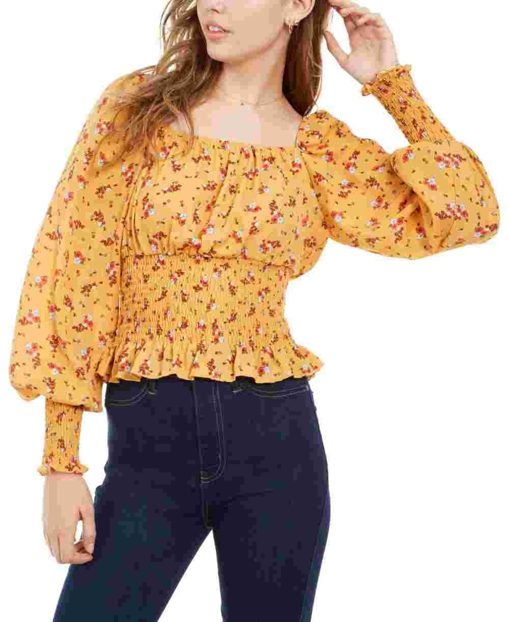 Blusa camponesa com cintura franzida Ultra Flirt Junior, tamanho médio, amarela