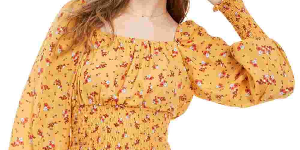 Blusa camponesa com cintura franzida Ultra Flirt Junior, tamanho médio, amarela