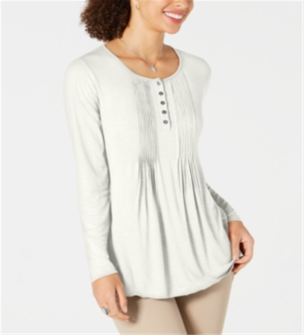 Blusa Pintuck Feminina Style &amp; Co Taupe - Tamanho Pequeno M