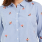 Camisa feminina listrada de algodão bordada Charter Club, azul e branca, tamanho pequeno P