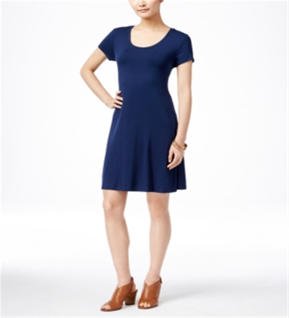 Vestido evasê de manga curta feminino Style &amp; Co, azul, tamanho pequeno M