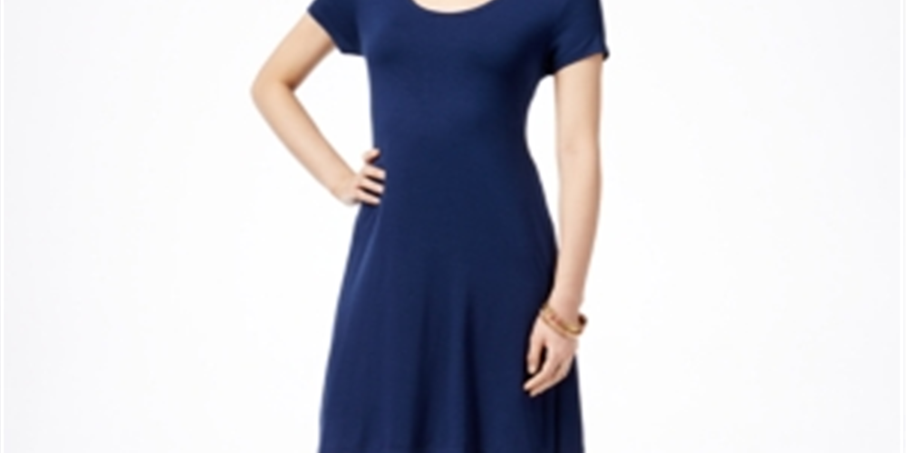 Vestido evasê de manga curta feminino Style &amp; Co, azul, tamanho pequeno M