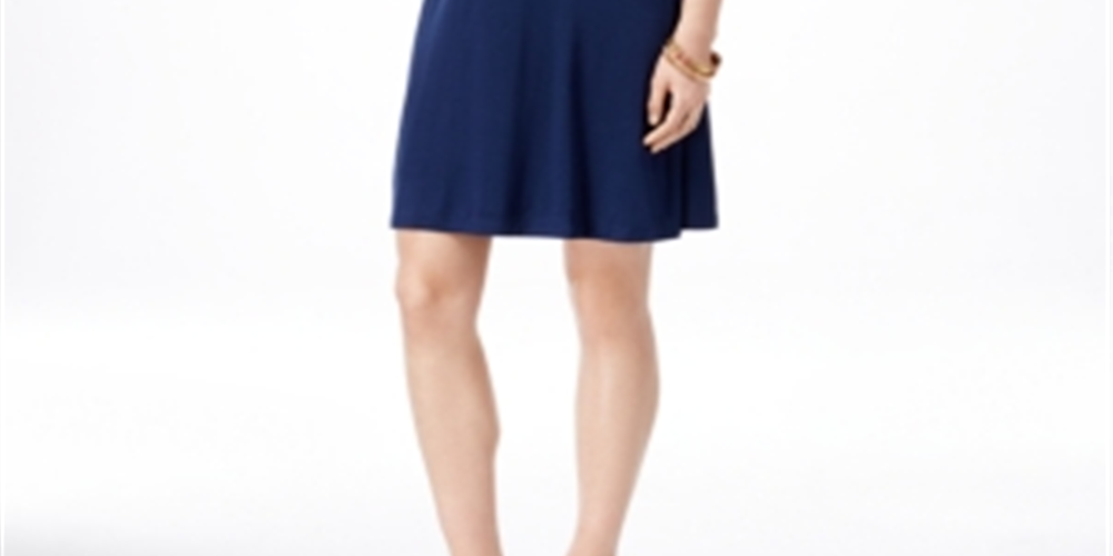 Vestido evasê de manga curta feminino Style &amp; Co, azul, tamanho pequeno M
