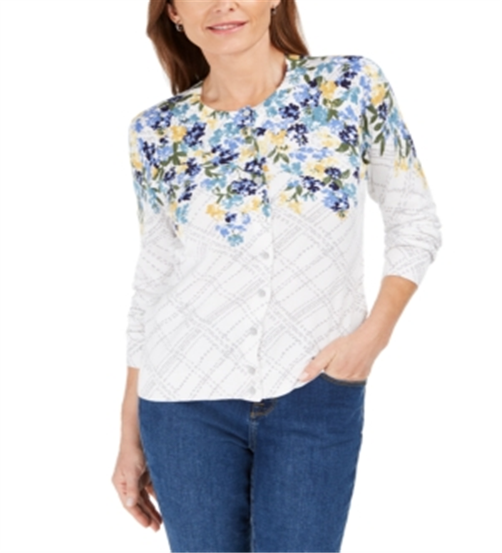 Karen Scott Cardigan Feminino Estampado Floral Branco Floral Tamanho Pequeno P