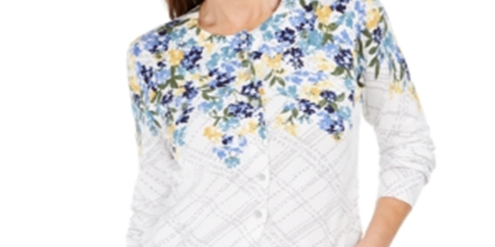 Karen Scott Cardigan Feminino Estampado Floral Branco Floral Tamanho Pequeno P