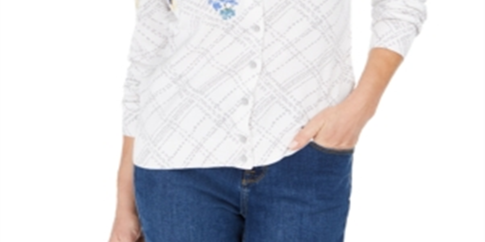 Karen Scott Cardigan Feminino Estampado Floral Branco Floral Tamanho Pequeno P