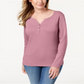 Karen Scott Top Henley de Algodão Feminino Rosa Tamanho P