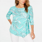 Blusa feminina Alfani com estampa lateral e amarração lateral, verde, vários tamanhos, pequena, XL