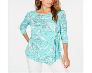 Blusa feminina Alfani com estampa lateral e amarração lateral, verde, vários tamanhos, pequena, XL