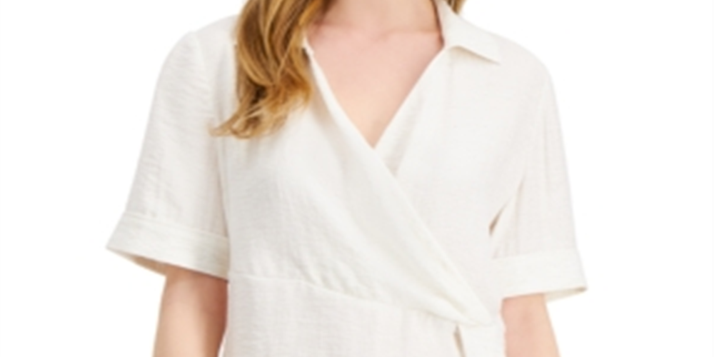 Blusa feminina Alfani com gola frontal drapeada, branca, tamanho pequeno P