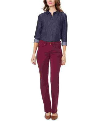 NYDJ Women's Marilyn Double-Snap Tummy Control Straight-Leg Jeans Dark Red Size 2