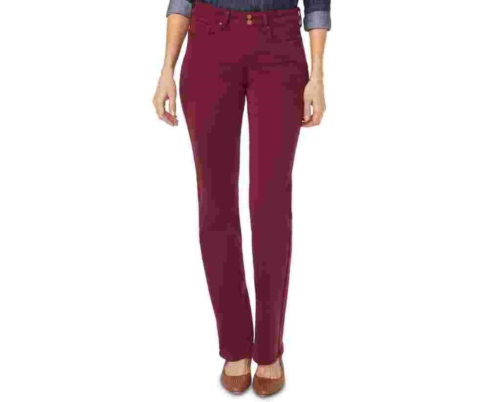 Calça jeans feminina NYDJ Marilyn Double-Snap Tummy Control de perna reta, vermelha escura, tamanho 18