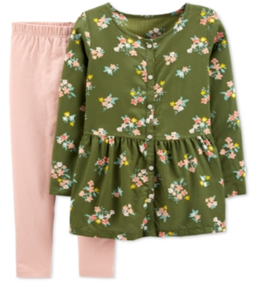 Conjunto de túnica e leggings com estampa floral Carter's Little &amp; Big Girl, 2 peças, verde, tamanho 5