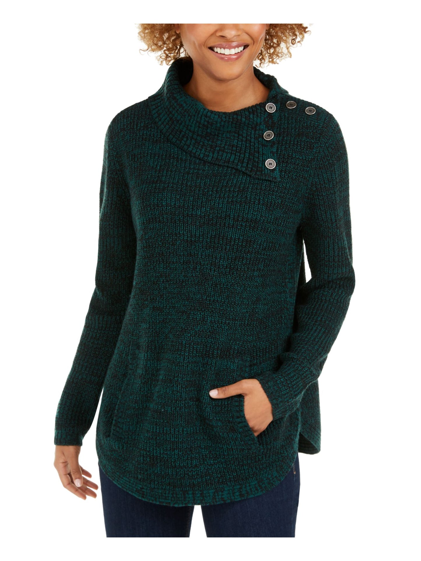 Suéter feminino de gola alta com manga comprida e detalhes embelezados, estilo &amp; co, verde, tamanho pequeno