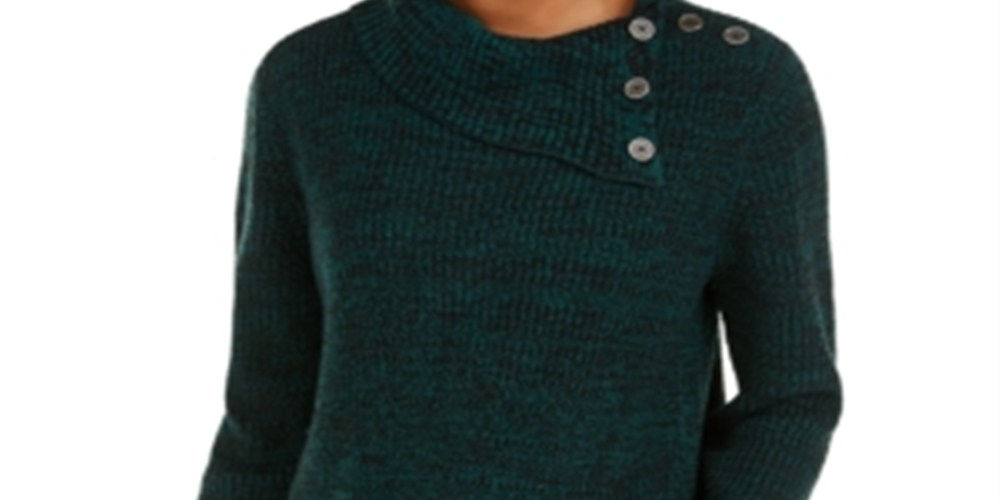 Suéter feminino de gola alta com manga comprida e detalhes embelezados, estilo &amp; co, verde, tamanho pequeno