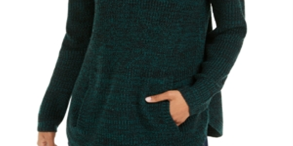 Suéter feminino de gola alta com manga comprida e detalhes embelezados, estilo &amp; co, verde, tamanho pequeno