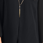 JM Collection Blusa feminina lisa com decote em V e colar, preta, tamanho pequeno