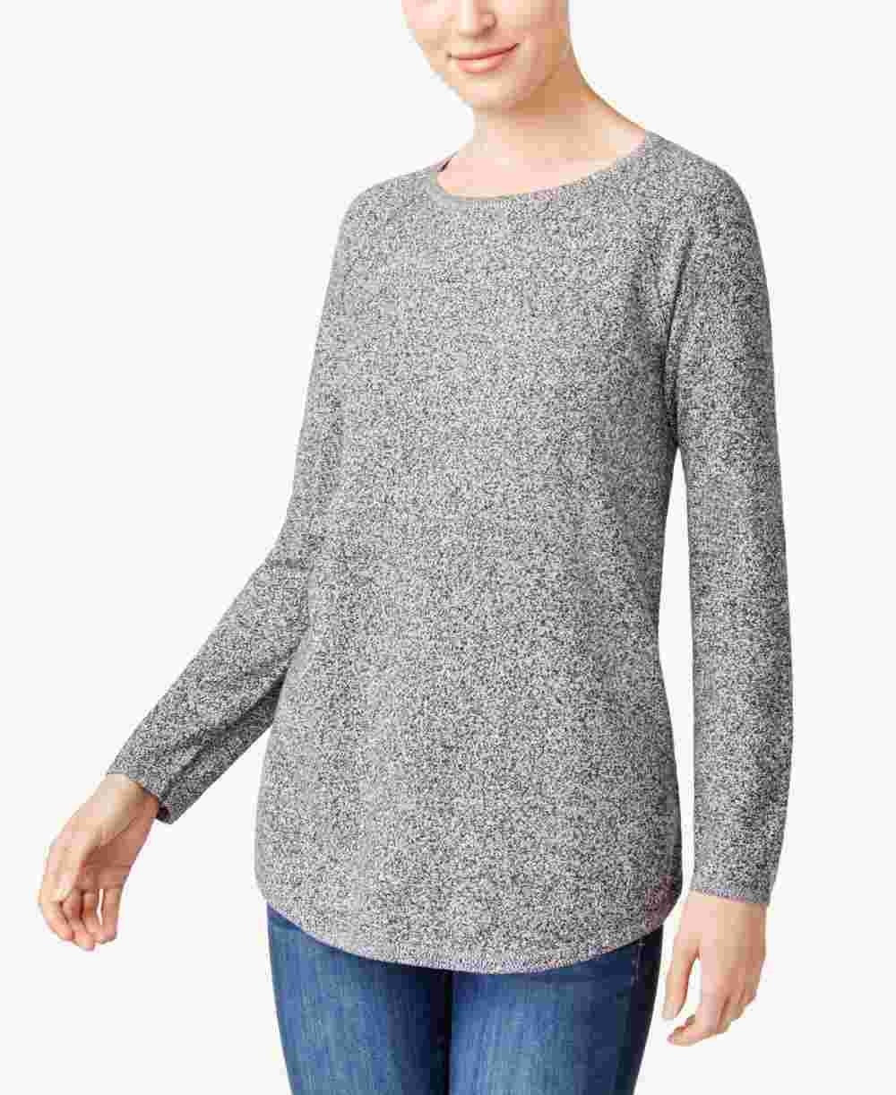 Karen Scott Suéter feminino de algodão com bainha curva, tamanho P, branco