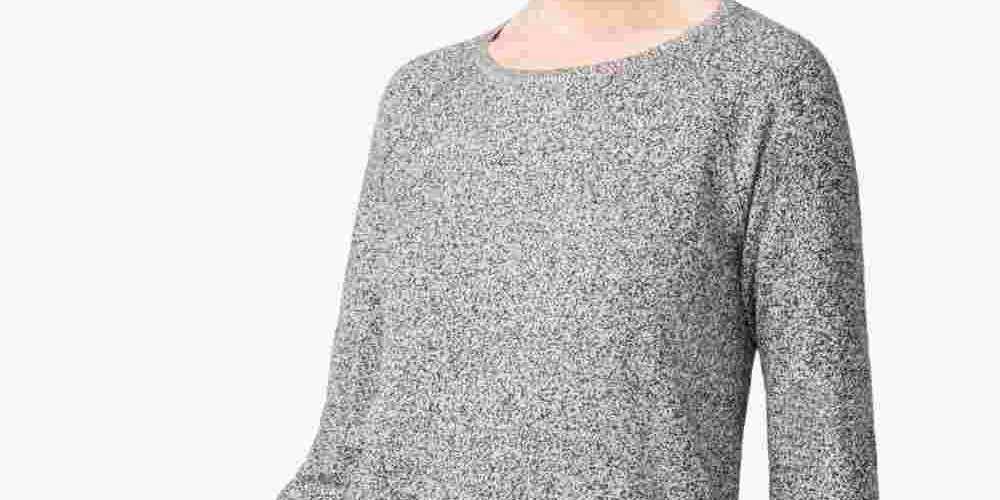 Karen Scott Suéter feminino de algodão com bainha curva, tamanho P, branco