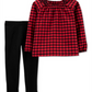 Conjunto Carter's Baby Girl 2 peças de blusa e leggings de sarja xadrez Buffalo, vermelho, tamanho 6 meses