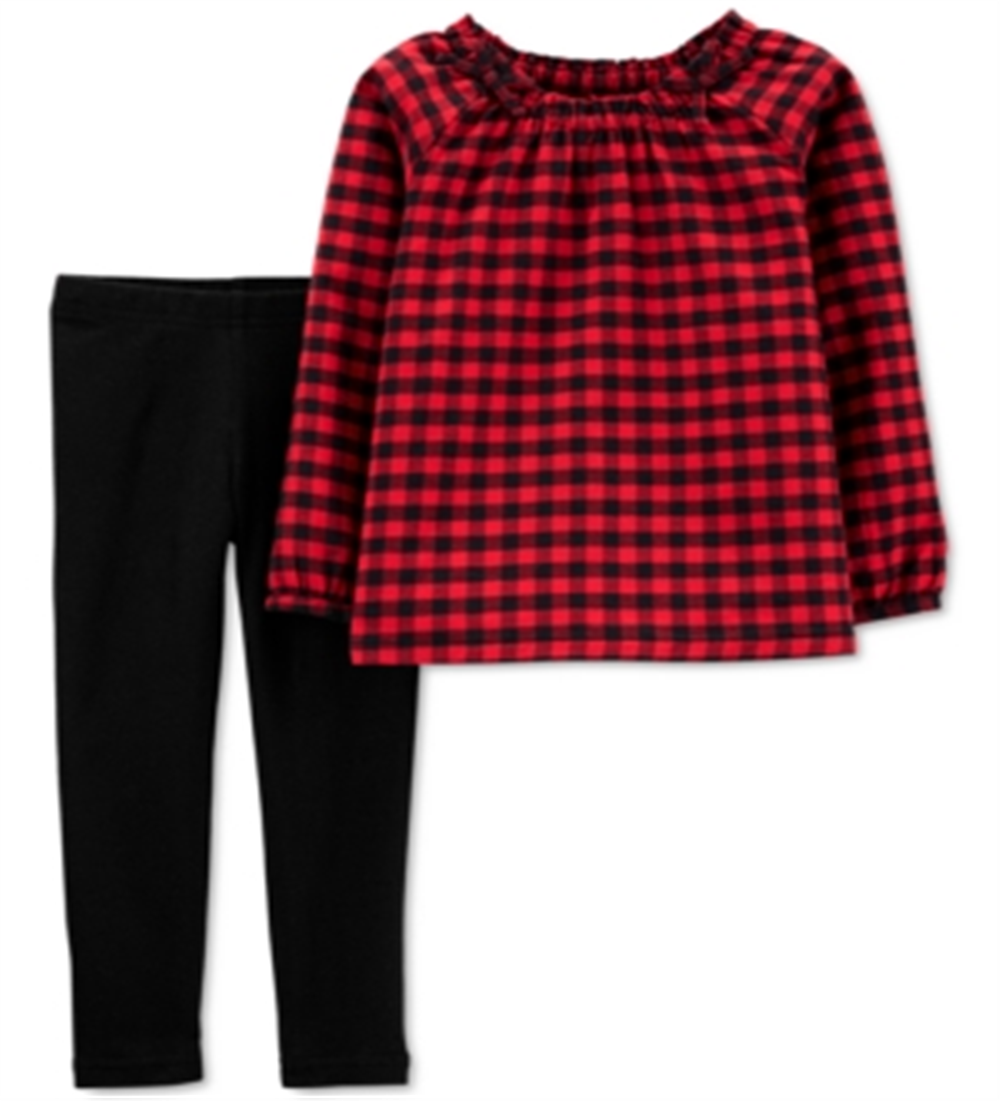 Conjunto Carter's Baby Girl 2 peças de blusa e leggings de sarja xadrez Buffalo, vermelho, tamanho 6 meses