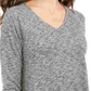Blusa feminina de malha mesclada com decote em V, preta, tamanho médio