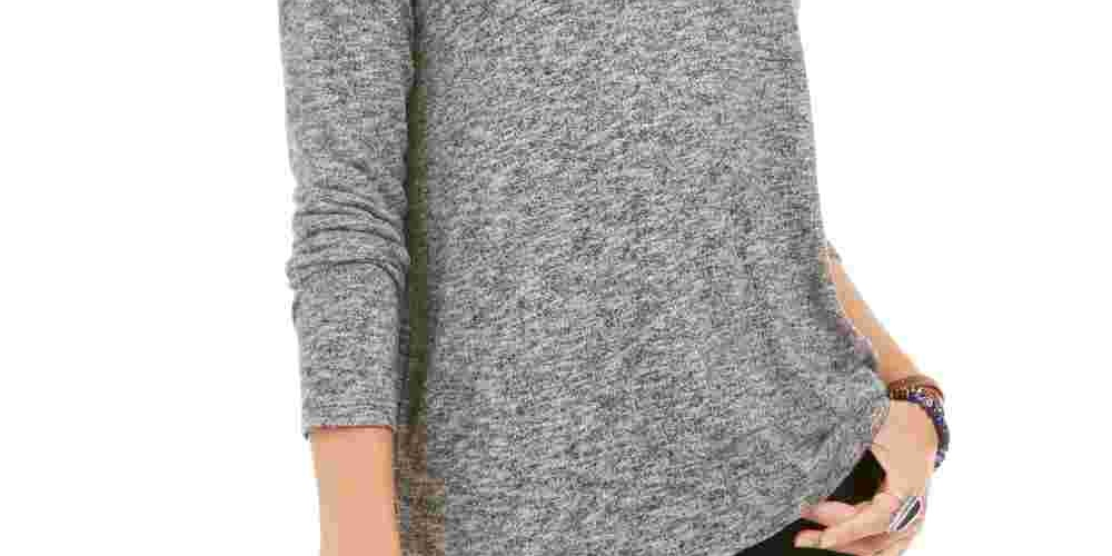 Blusa feminina de malha mesclada com decote em V, preta, tamanho médio