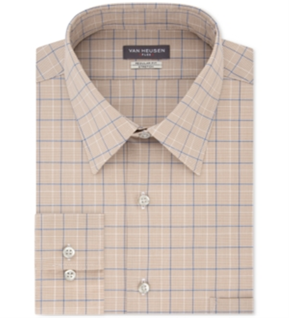 Camisa xadrez masculina Van Heusen com botões e estampa regular, tamanho GG, bege, multicolorido