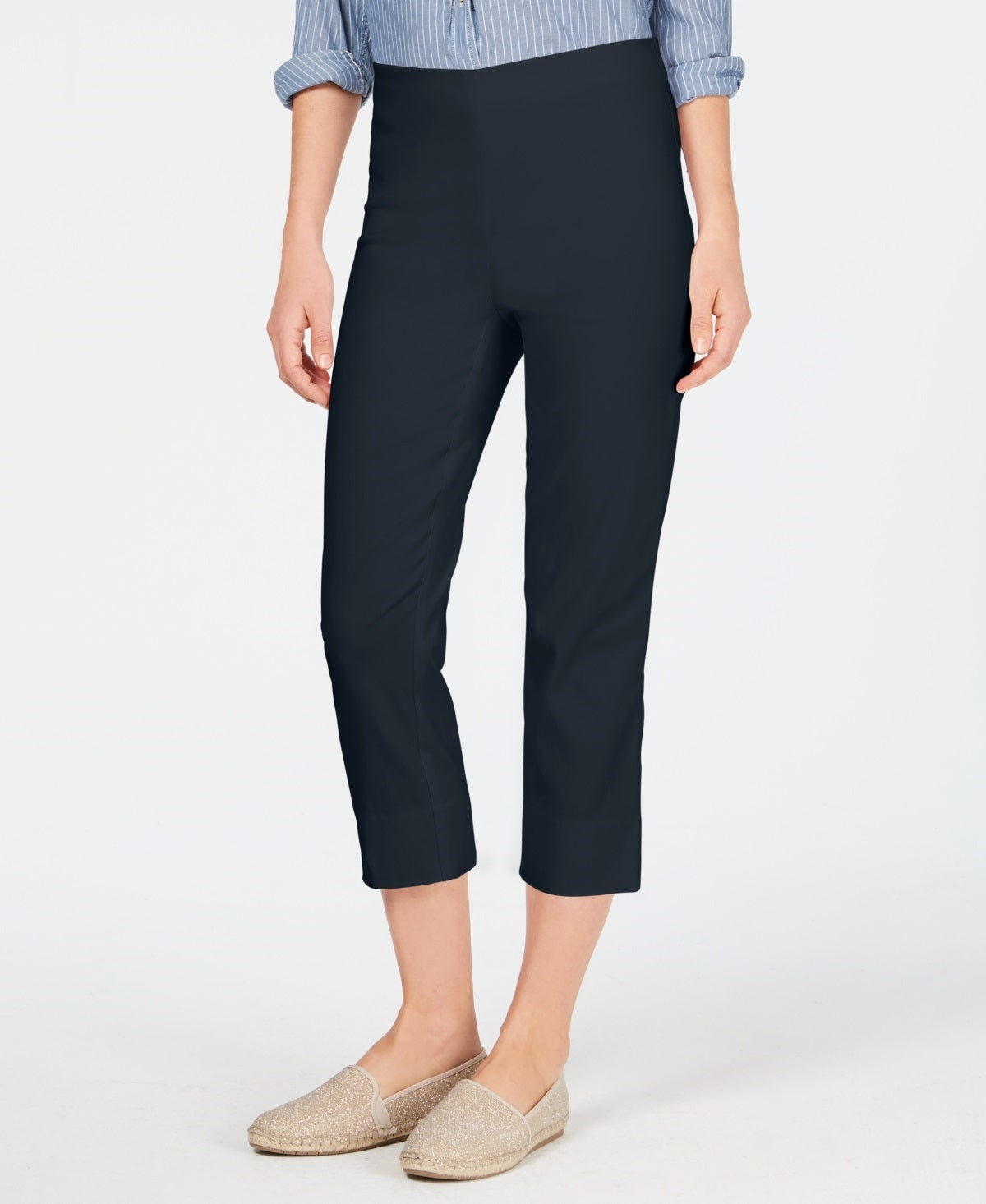 Calça Capri Chelsea Pull-On com Controle de Barriga Charter Club Feminina Azul Brilhante Tamanho 10