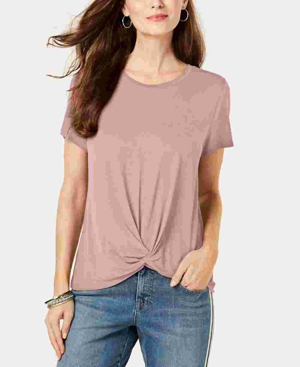 Top feminino com frente torcida Style &amp; Co vermelho brilhante tamanho grande